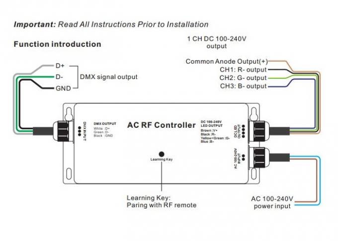 کنترلر RF - DMX نوار LED ولتاژ بالا، رسیور Dmx 3 کانال RGB Max 5A IP67 0