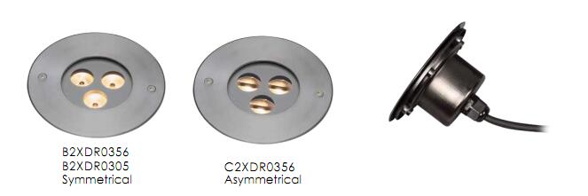 C2XDR0356, C2XDR0305 3 * 1W یا 2W LED نامتقارن Inground Uplight ساخته شده از فولاد ضد زنگ SUS 316 1