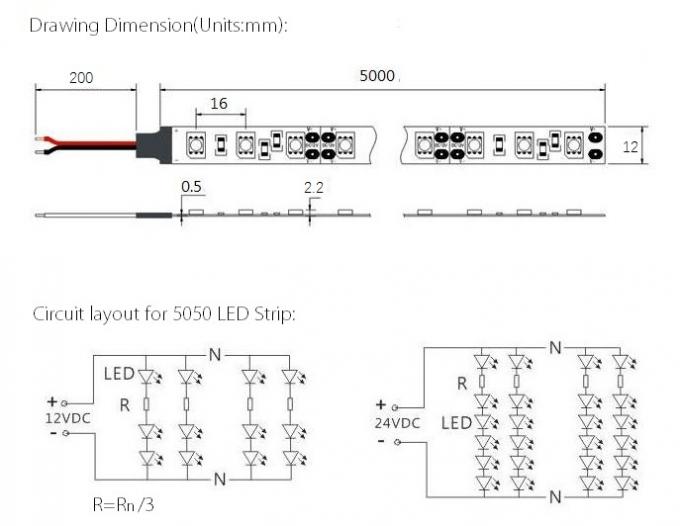 چراغ های نوار LED انعطاف پذیر کلاس A در رنگ زرد کم رنگ 3500 - 4000K CRI 80 14.4W / M 1
