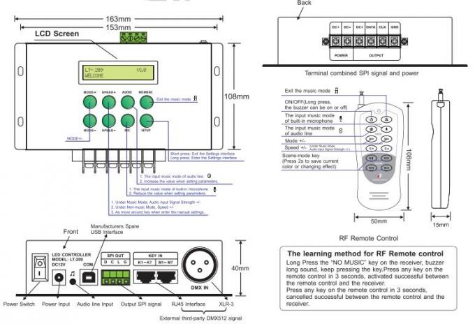 کنترلر LED دیجیتال پیکسل LED موسیقی ماتریس پشتیبانی کنترلر DMX / حالت خطی 0