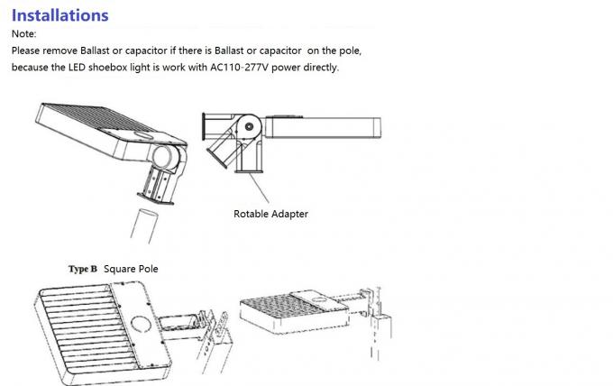 چراغ‌های جعبه کفش ال‌ای‌دی 240 واتی 320 واتی نصب بازوی مستقیم عملکرد کم‌نور کردن 3 مرحله اختیاری 3